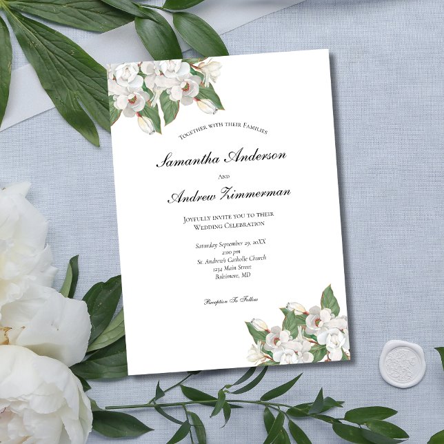 White Magnolias Floral Formal Elegant Wedding  Invitation (White Magnolias Floral Flowers Greenery Elegant Wedding Invitation
)