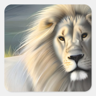 White Majestic Ethereal White Lion Square Sticker