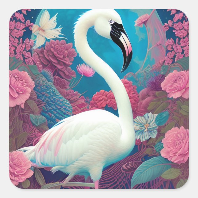White majestic flamingo square sticker (Front)