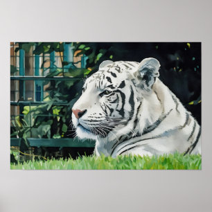 White Majesty – Resting Tiger Wildlife Poster
