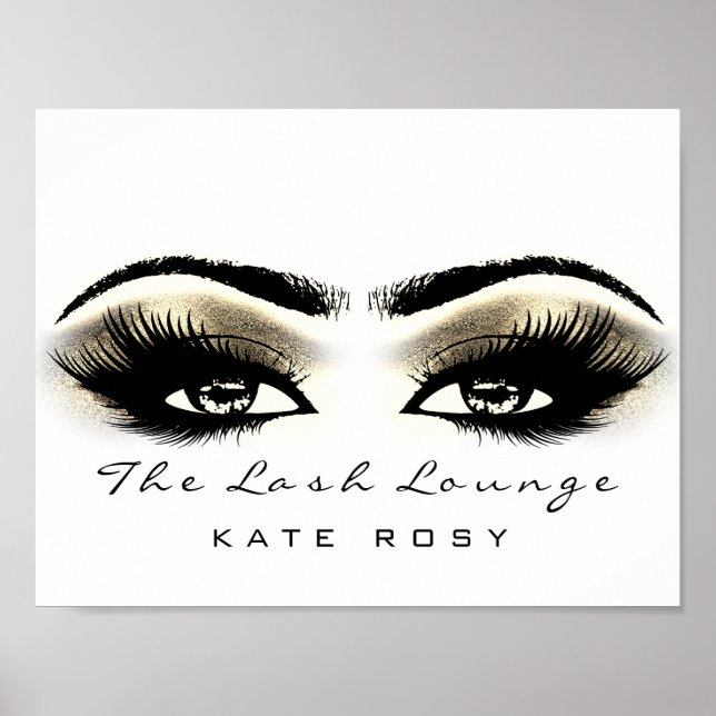 White  Makeup Beauty Studio Lashes Salon Gold Poster (Front)
