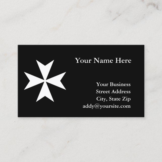 White Maltese Cross Business Card (Front)
