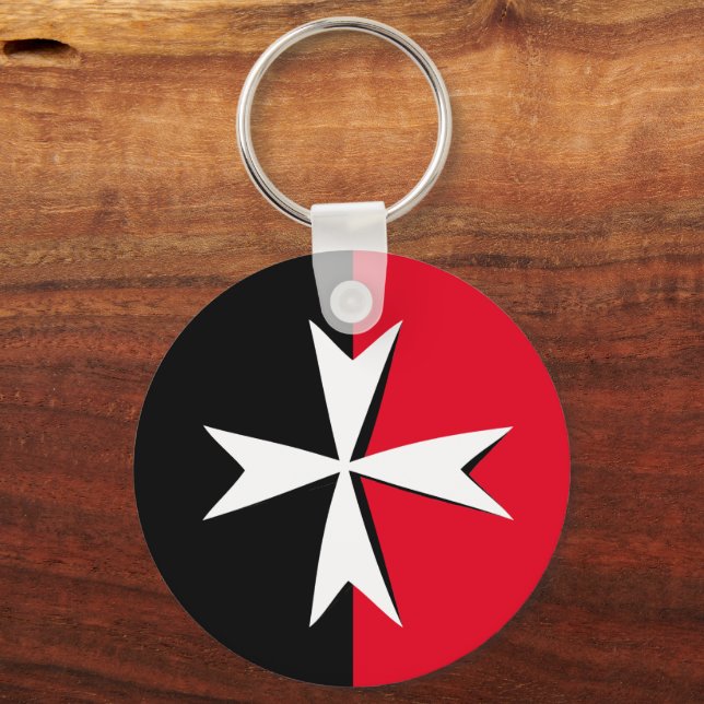 White Maltese Cross & Malta flag fashion symbol Keychain (Front)