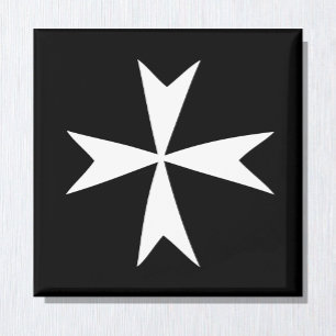 White Maltese Cross & Malta flag /knight symbol BL Magnet