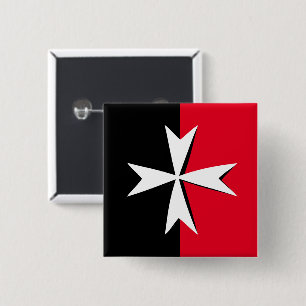 White Maltese Cross & Malta flag symbol / knights 2 Inch Square Button