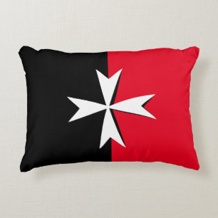 White Maltese Cross & Malta flag symbol / knights Accent Pillow