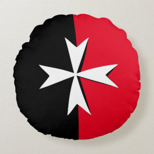 White Maltese Cross & Malta flag symbol / knights Round Pillow