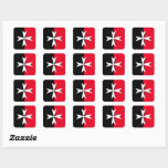 White Maltese Cross & Malta flag symbol / knights Square Sticker<br><div class="desc">Stickers: Maltese Cross & Malta - flag,  symbol of cross - used by Order of Malta,  Sovereign Military order of Malta (Order of St. John) - national patriots,  travel,  holiday,  sports fans fashion. Maltese Cross is also international symbol of the fire service's,  symbol of protection,  badge of honour.</div>