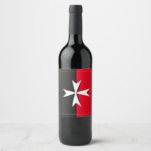 White Maltese Cross & Malta flag symbol / knights Wine Label