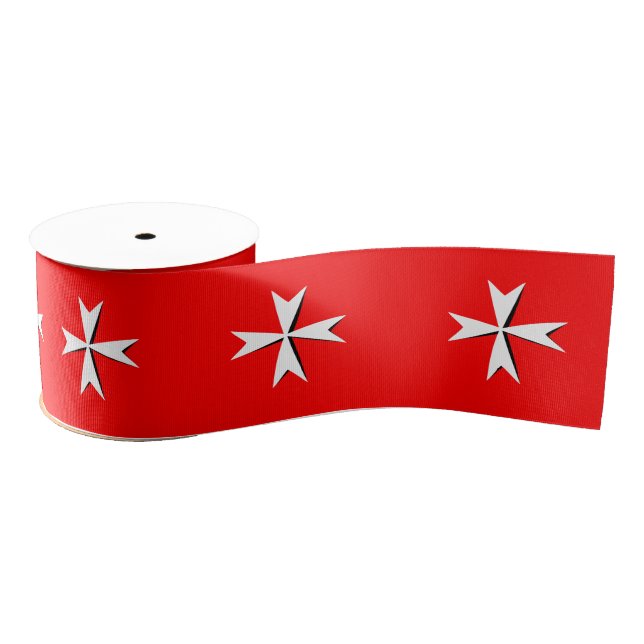 White Maltese Cross ribbon, Malta Flag design /red Grosgrain Ribbon (Spool)
