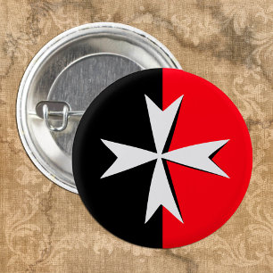 White Maltese Cross, St. John, Malta flag /knights 1 Inch Round Button