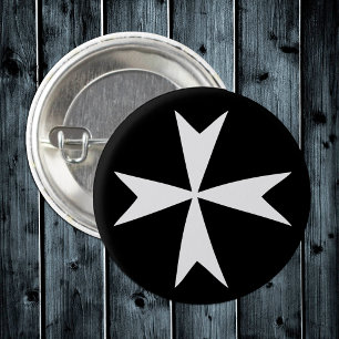 White Maltese Cross, St. John, Malta flag symbol 1 Inch Round Button