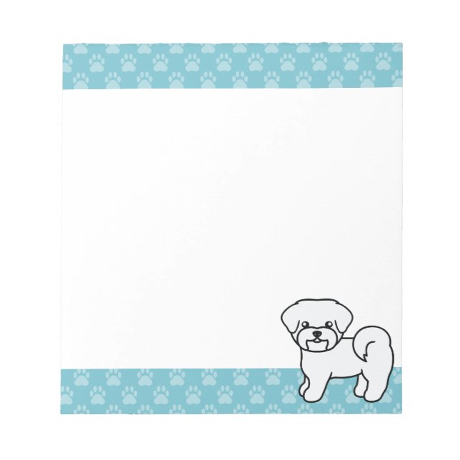 White Maltese Dog Illustration & Blue Borders Notepad (Front)