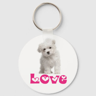 White Maltese Puppy Dog Love Custom Keychain