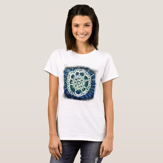White mandala blue background Lady Shirt