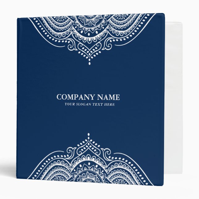 White Mandala Lace on Blue, Custom White Text Binder (Front/Inside)