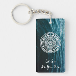 White Mandala Let the sea set you free Keychain