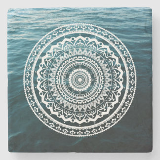 White Mandala Let the sea set you free Stone Coaster