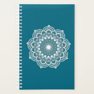 White Mandala on Blue Background Planner