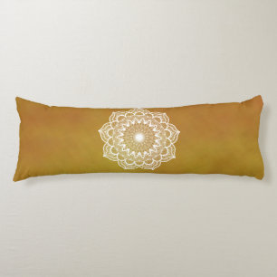 White Mandala on Gold Background Body Pillow