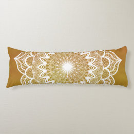 White Mandala on Gold Background Body Pillow