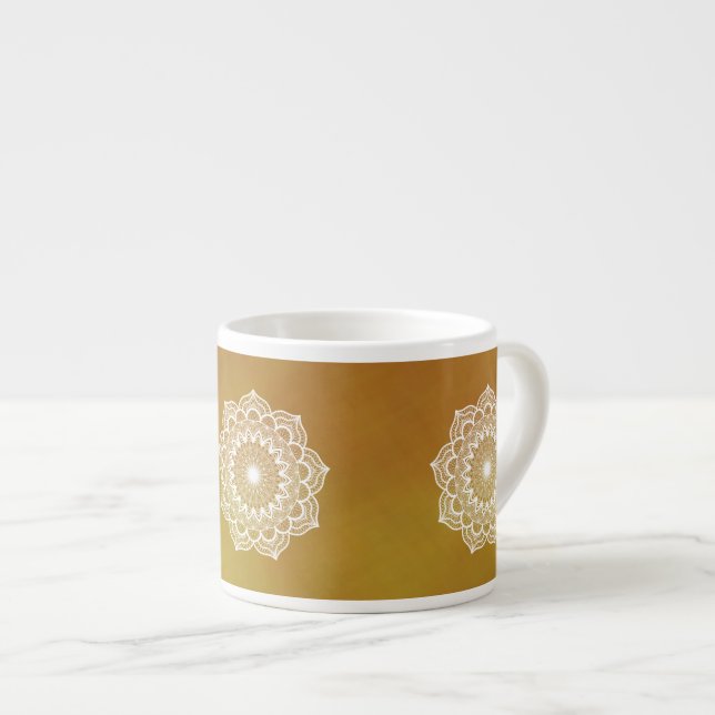 White Mandala on Gold Background Espresso Cup (Front Right)