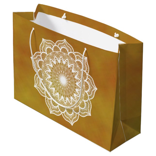 White Mandala on Gold Background Large Gift Bag (Back Angled)