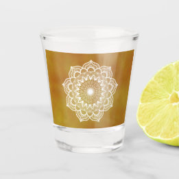 White Mandala on Gold Background Shot Glass