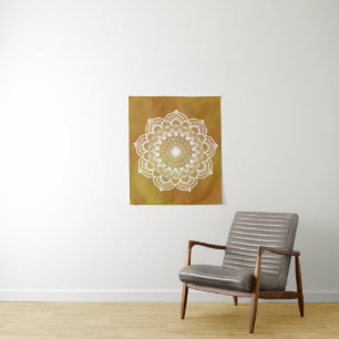 White Mandala on Gold Background Small Tapestry