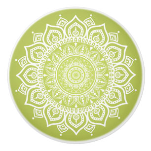 White Mandala on Green Ceramic Pull Knob