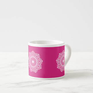 White Mandala on Pink Background Espresso Cup