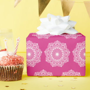 White Mandala on Pink Background Wrapping Paper