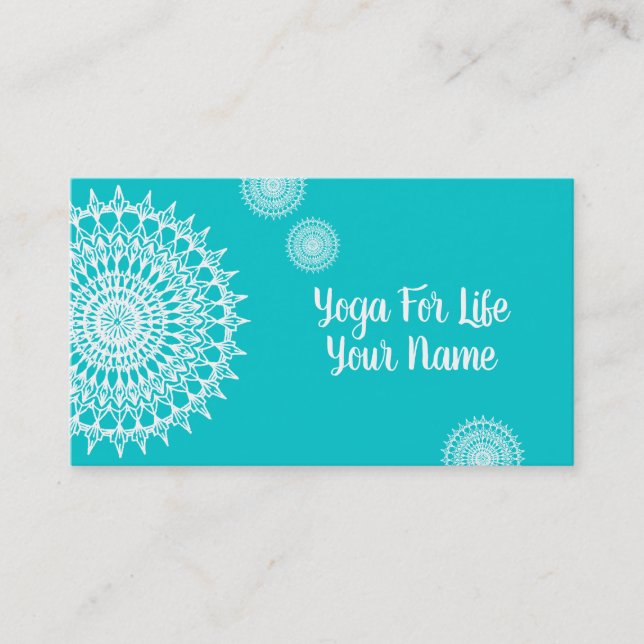 White Mandala On Turquoise Business Card (Front)