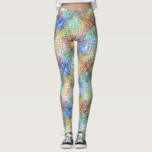 White Mandala Pattern Over Colorful Jewel Tones Leggings