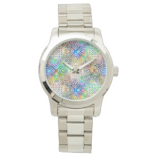 White Mandala Pattern Over Colorful Jewel Tones Watch