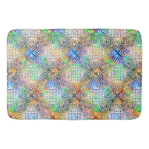 White Mandala Pattern Over Colourful Jewel Tones Bath Mat