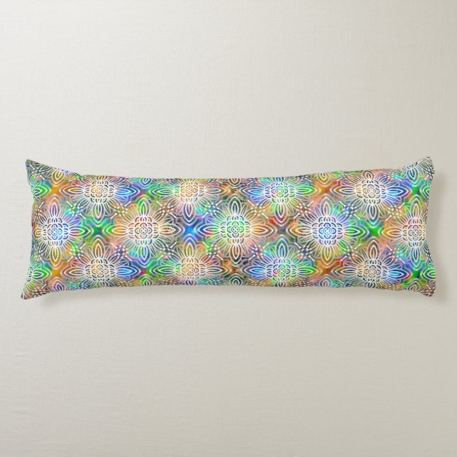 White Mandala Pattern Over Colourful Jewel Tones Body Pillow (Front)