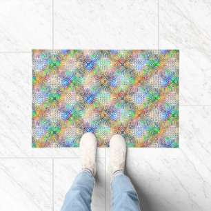 White Mandala Pattern Over Colourful Jewel Tones Doormat