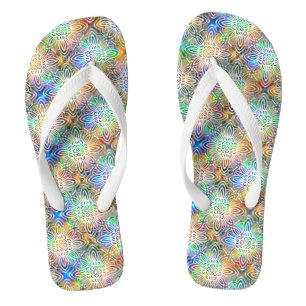 White Mandala Pattern Over Colourful Jewel Tones Flip Flops