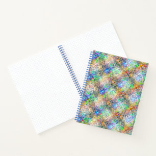 White Mandala Pattern Over Colourful Jewel Tones Notebook