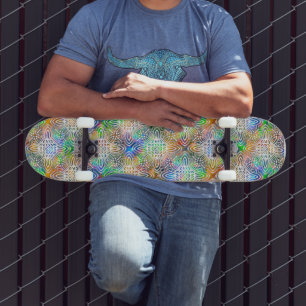 White Mandala Pattern Over Colourful Jewel Tones Skateboard