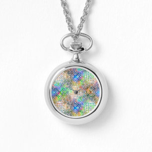 White Mandala Pattern Over Colourful Jewel Tones Watch