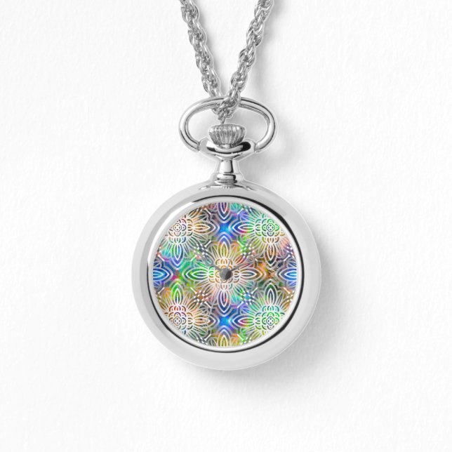 White Mandala Pattern Over Colourful Jewel Tones Watch (Front)