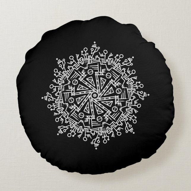 White Mandala Round Pillow (Back)
