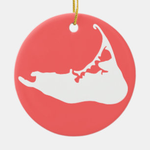 White Map of Nantucket Island, Massachusetts Ceramic Ornament