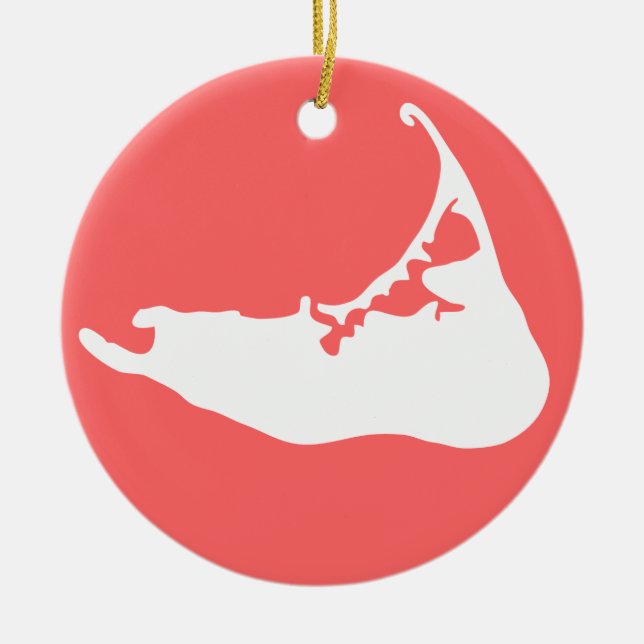 White Map of Nantucket Island, Massachusetts Ceramic Ornament (Front)
