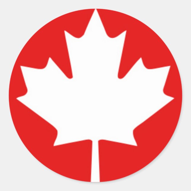 White Maple Leaf on Red Background Classic Round Sticker (Front)