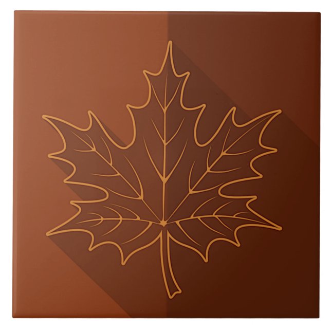 White Maple Leaf Outline on brown Tile (Front)