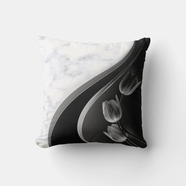 White Marble Abstract Tulips Throw Pillow (Front)