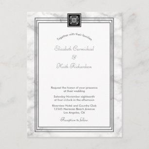 White Marble all in one Invitation RSVP l Website Postcard